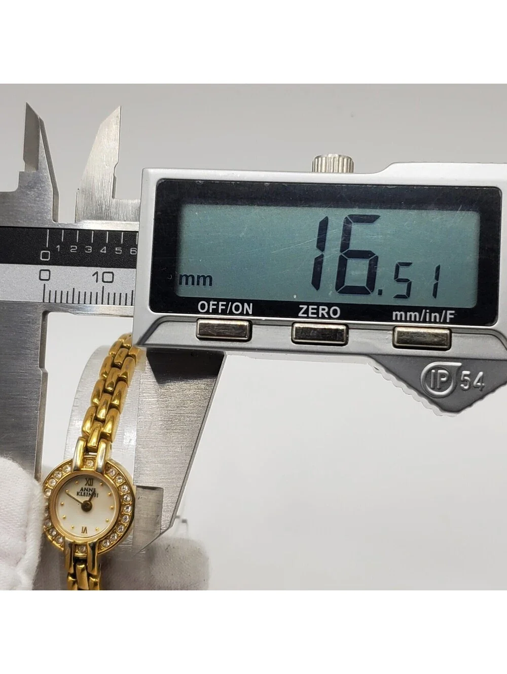 Anne Klein Rhinestone Small 16mm MOP Dial Womens Watch Gold Tone New Battery